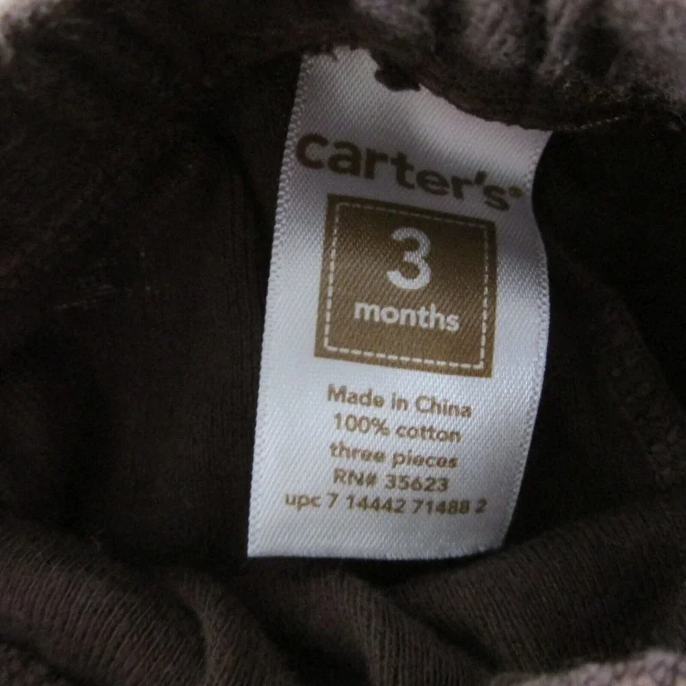 Carters 2 Pc Hooded Zip Up Jacket Pants Outfit Infant Boys Size 3M Brown Striped